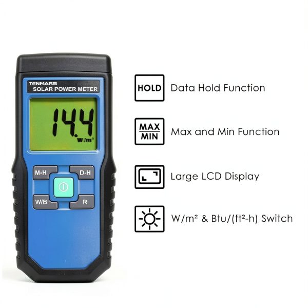 Tenmars TM206 Digital Solar Power Meter 2000 W/m² with BTU Conversion-2